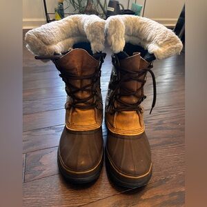 Eddie Bauer Dark Brown and Tan Winter Boots. SOREL